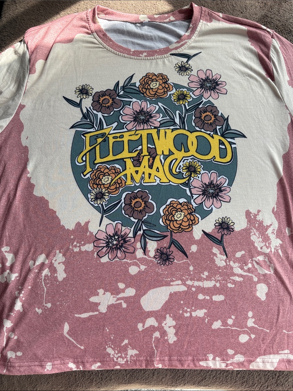 ☀️ Boutique Fleetwood Mac Blush Rose Tie-Dye Floral Graphic Tee- Sz 2XL EUC